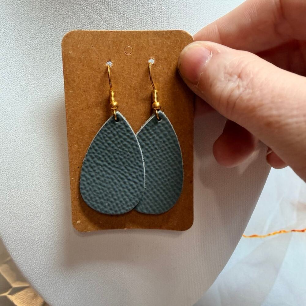 Teardrop Faux Leather Earrings Gray
